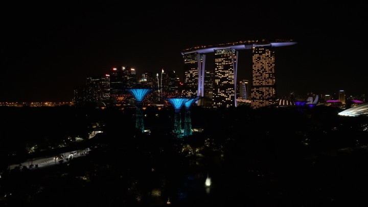 Singapore cityscape aerial shot: Gardens by The Bay Marina Bay